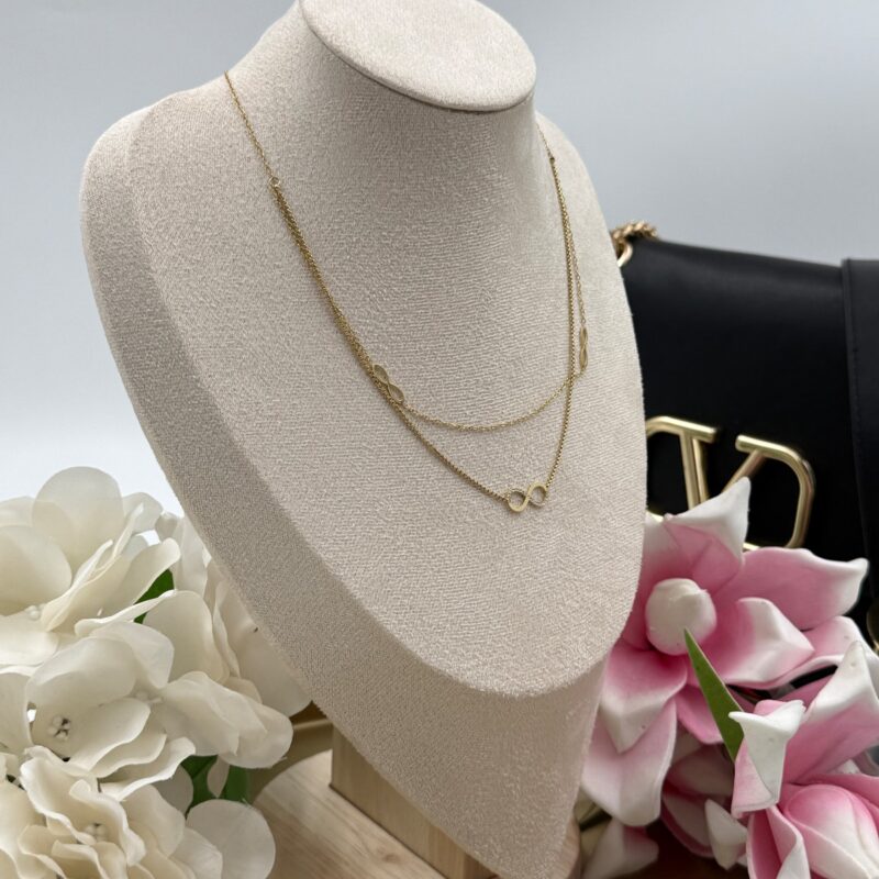 Naszyjnik celebrytka znak nieskończoność cyrkonie złoty stal 316L