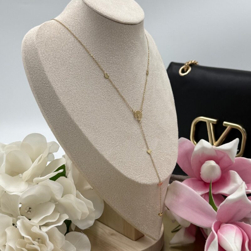 Naszyjnik celebrytka drzewko szczęścia serca złoty stal 316L