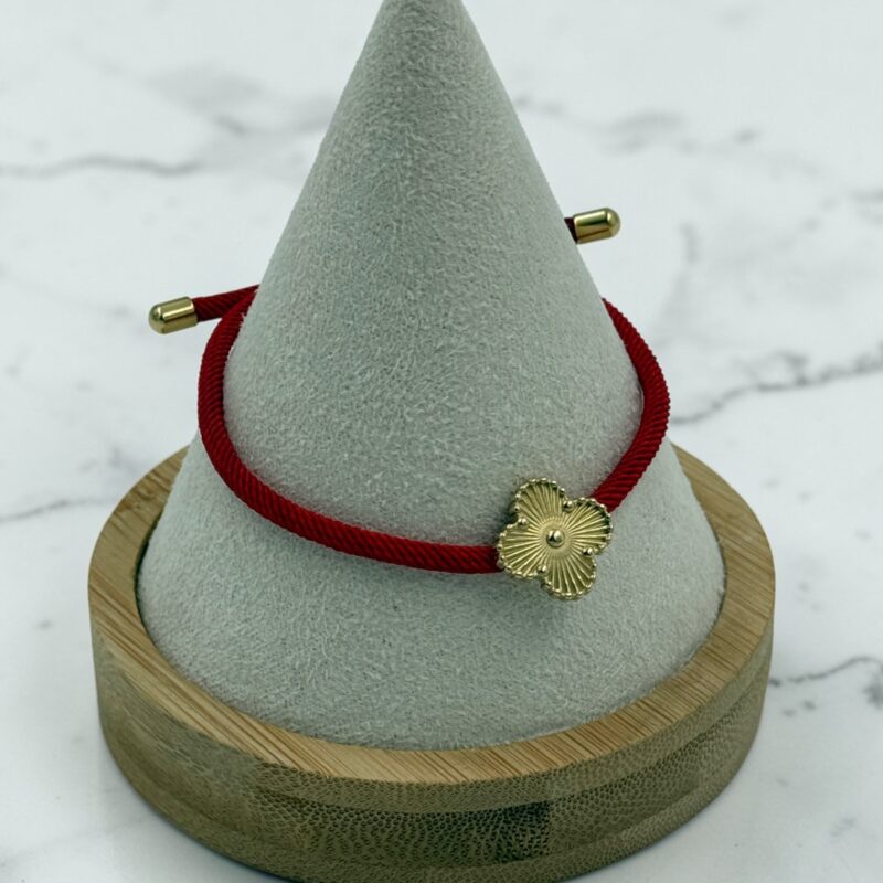 Bransoletka złoty kwiatek czerwony sznurek stal 316L