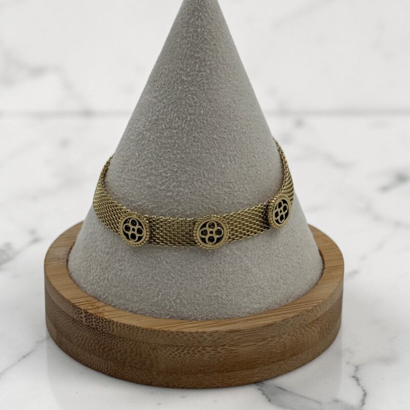 Bransoletka pasek kwiatek koniczynka stal 316L złota