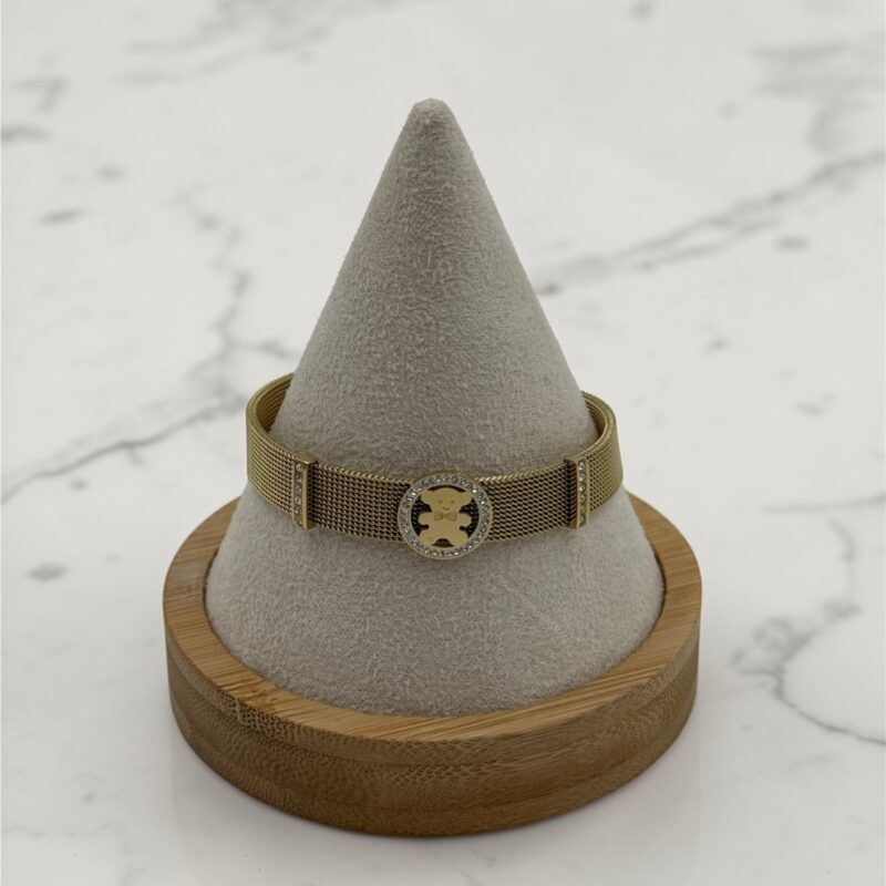 Bransoletka pasek miś misiu cyrkonie stal 316L złota