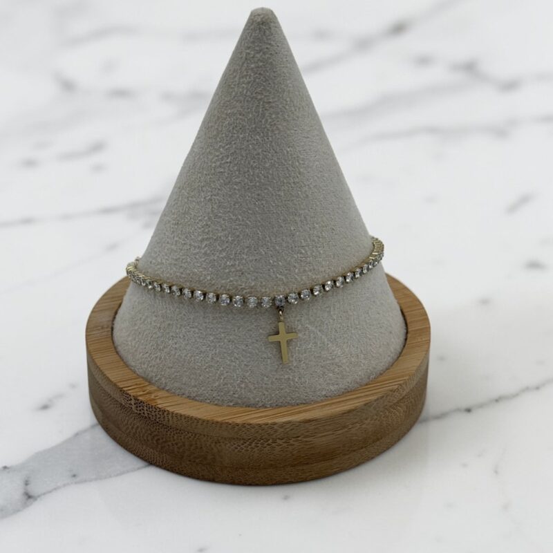 Bransoletka krzyż krzyżyk kamienie cyrkonie stal 316L złota