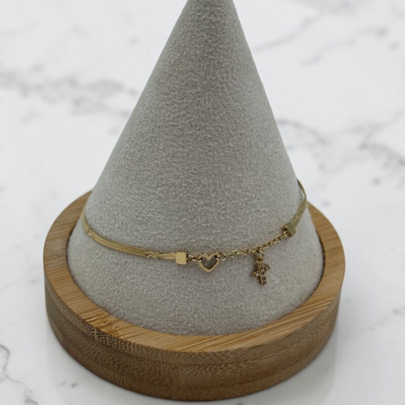 Bransoletka żmijka krzyż krzyżyk cyrkonie stal 316L złota