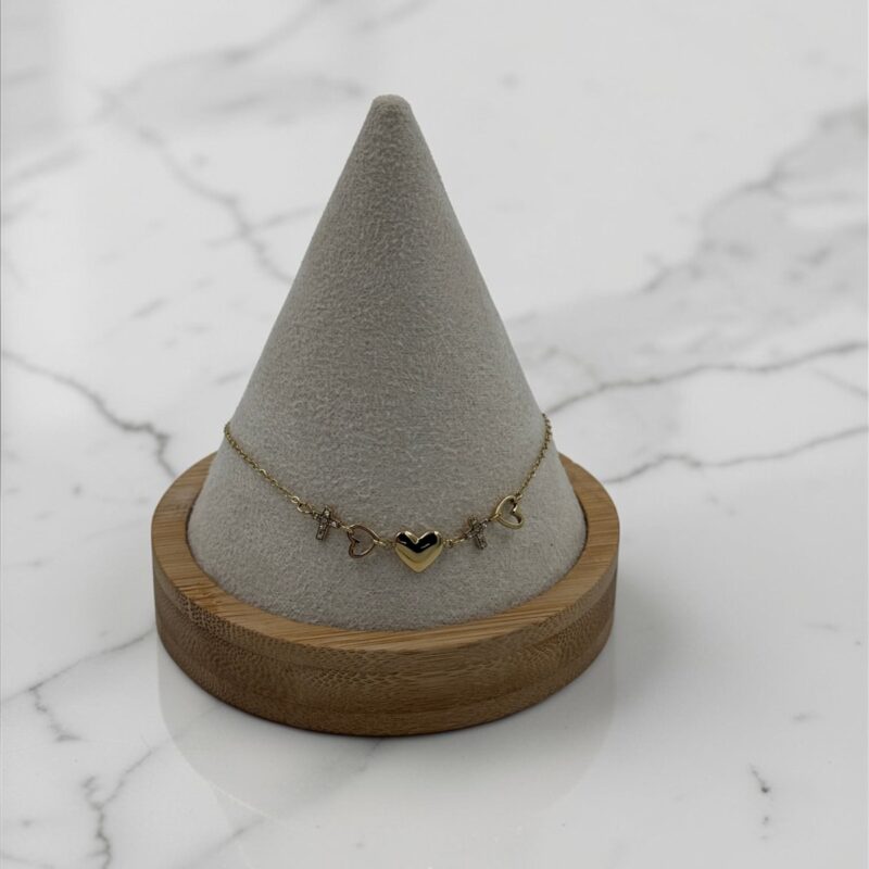 Bransoletka serca serduszka krzyżyk cyrkonie stal 316L złota