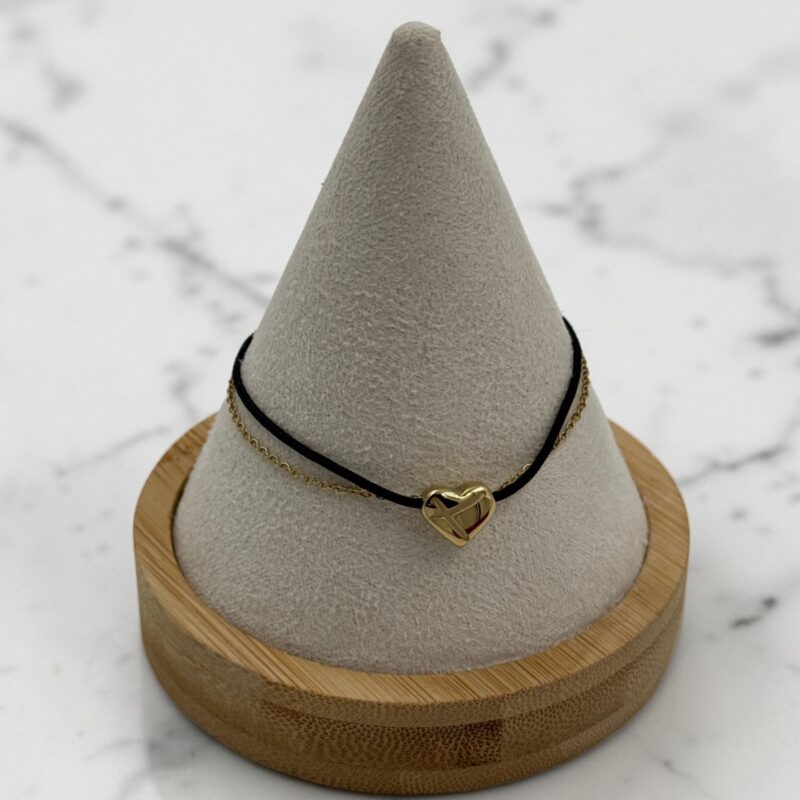 Bransoletka złote serce czarny sznurek stal 316L