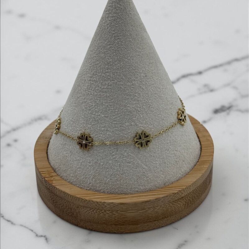 Bransoletka koniczynka cyrkonia stal 316L złota