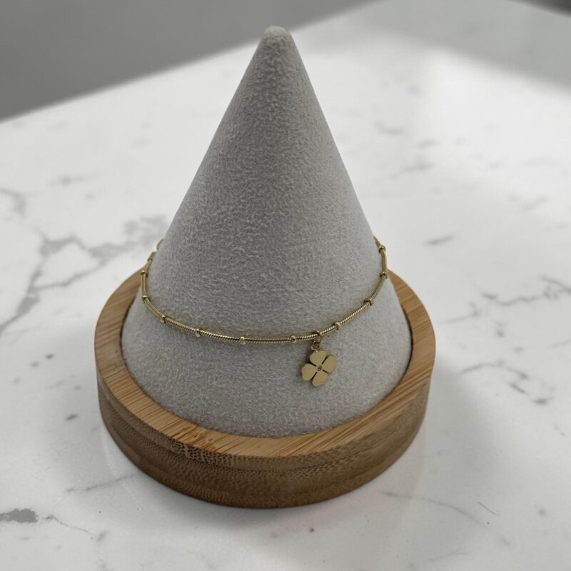 Bransoletka wężyk koniczynka cyrkonia kuleczki stal 316L złota