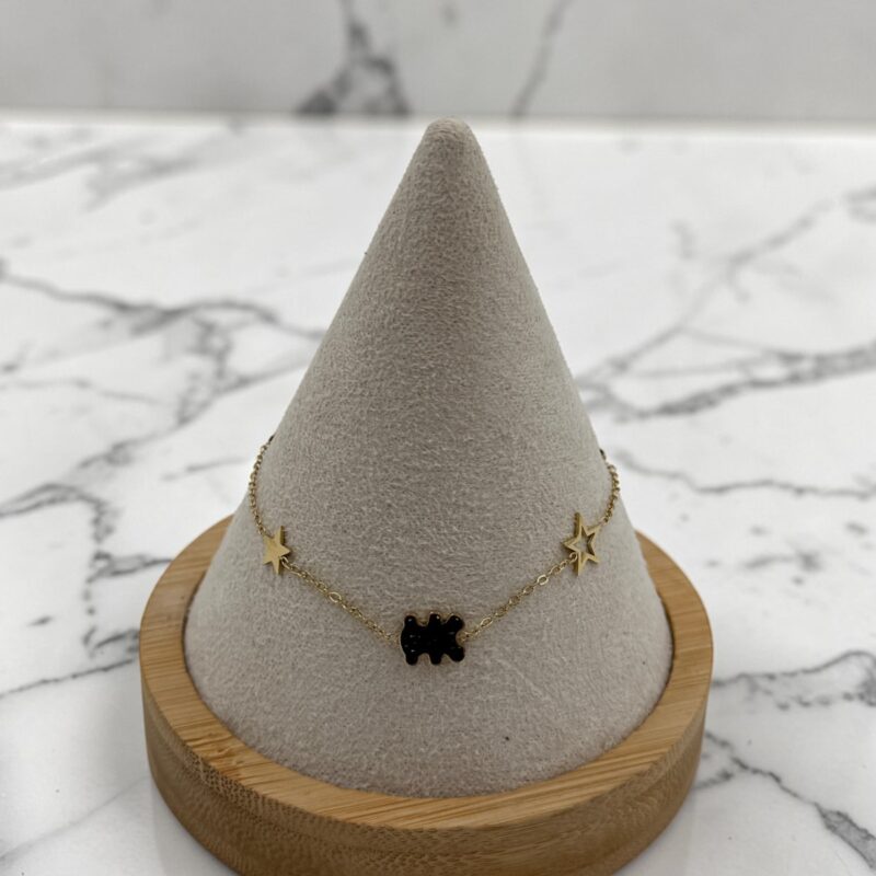 Bransoletka miś czarne cyrkonie serce gwiazdka stal 316L złota